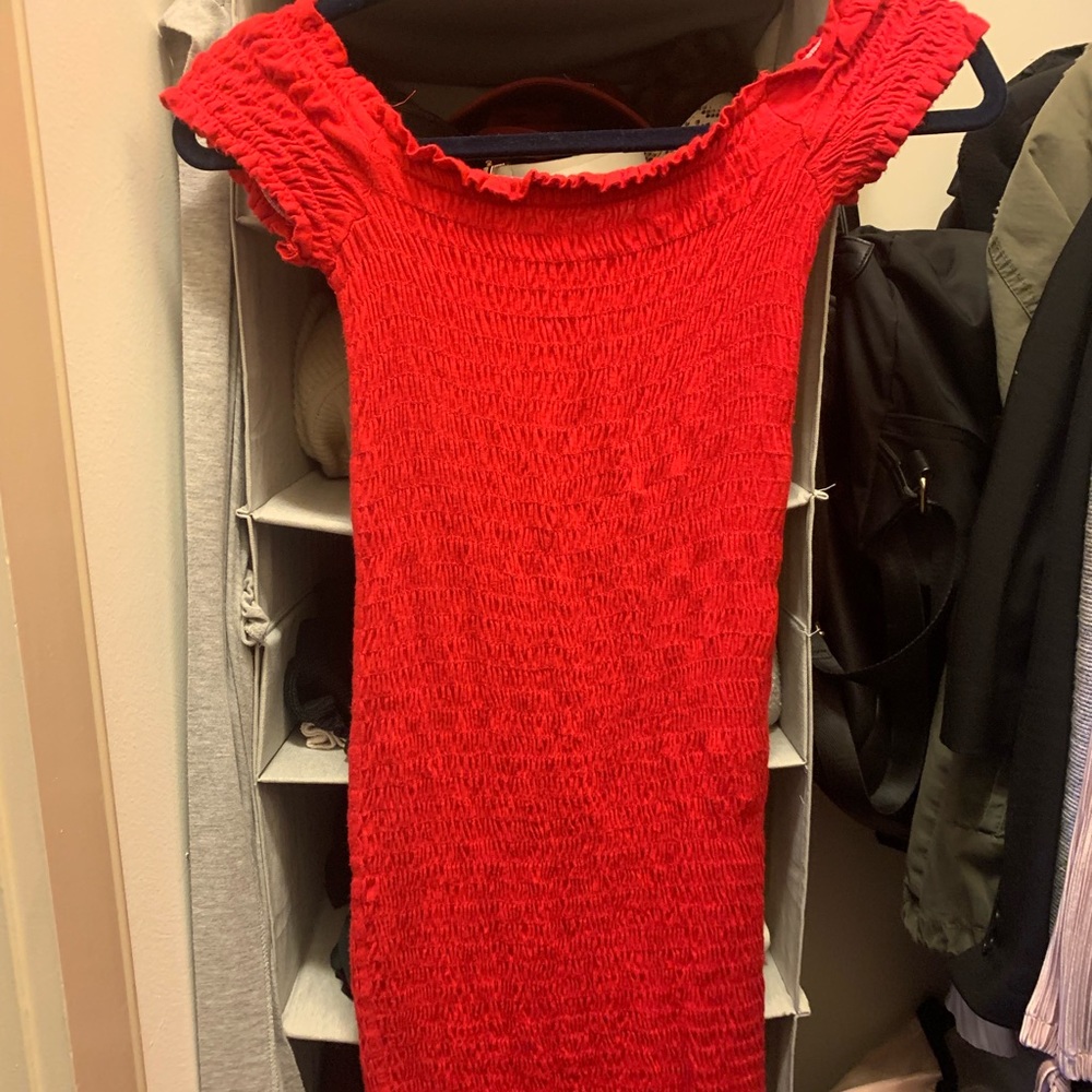 Red off the shoulder dress